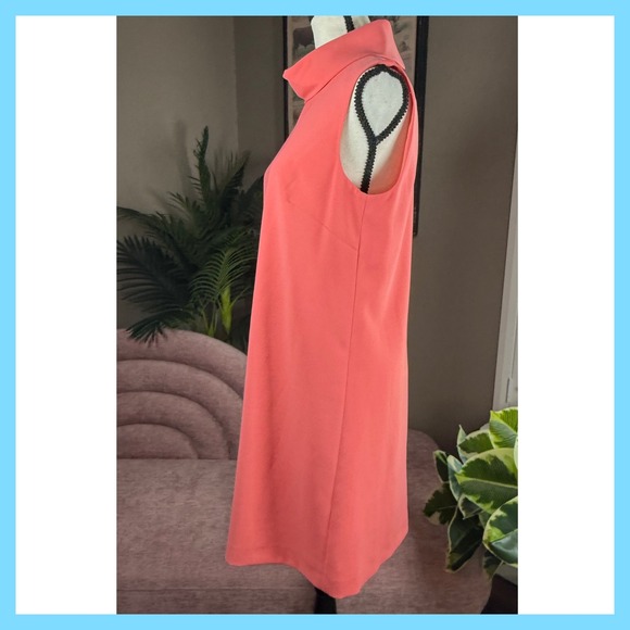 Sleeveless Coral Pink Shift Dress Mock Turtleneck Mod Style - Picture 8 of 12